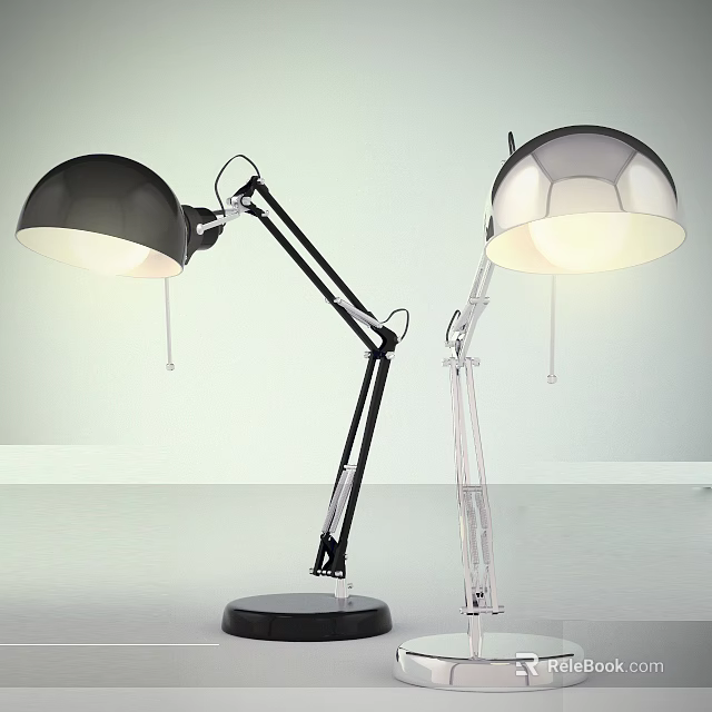 Modern Black And Silver Desk Lamps With Adjustable Arms And Illuminated Dome Shades 3d model 