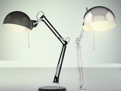 Modern Black And Silver Desk Lamps With Adjustable Arms And Illuminated Dome Shades 3d model