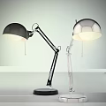 Modern Black And Silver Desk Lamps With Adjustable Arms And Illuminated Dome Shades