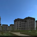 Modern Multi storey Residential Building in Green Community with Lush Greenery and Blue Sky