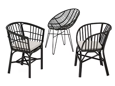 Modern Woven Leisure Chairs With Black Frame Comfortable Seats And Stylish Design 3d model