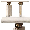 Elegant Light Wood Console Table With Golden Spheres And Marble Pedestals
