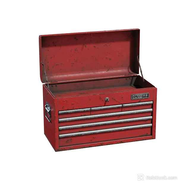 Red Metal Toolbox With Open Lid And Multiple Drawers For Storage 3d model 