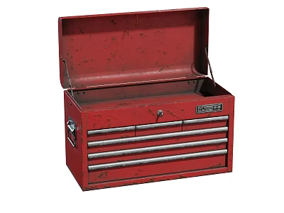 Red Metal Toolbox With Open Lid And Multiple Drawers For Storage 3d model
