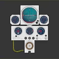 Multi Gauge Instrument Control Panel With White Casing Round Dials Knobs And Red Blue Indicators 3d model