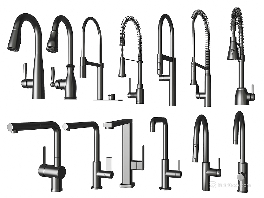 Different Types of Stylish Water Faucets for Home Kitchen and Bathroom 3d model 