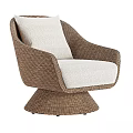 Modern Wicker Leisure Chair With Brown Frame Cream Cushion And Swivel Base Design