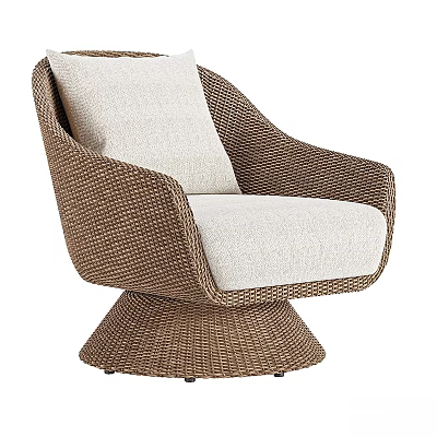 Modern Wicker Leisure Chair With Brown Frame Cream Cushion And Swivel Base Design 3d model