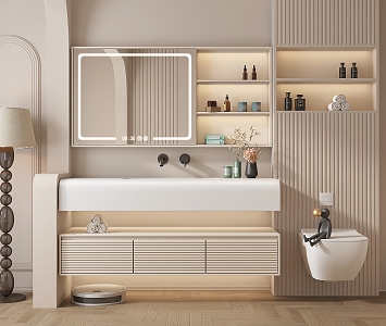 Modern Bathroom Cabinet Cream Wash Cabinet 3d model