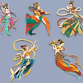 Traditional Chinese Flying Fairy Hanging Decorations with Vibrant Colors Flowing Ribbons and Elegant Dancing Poses