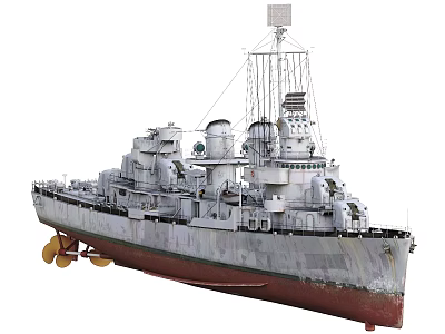 Vintage Warship Model Displaying Detailed Upper Structure Mast And Deck Equipment 3d model