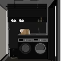 Modern Home Balcony Interior With Washing Machine Dryer And Storage Cabinets