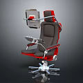 Ergonomic Office Chair With Red Frame Gray Seat And Adjustable Monitor Tray