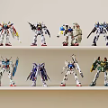 Assorted Robot Model Decorative Figurine Set Displayed On Shelves 3d model