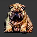 Shar Pei Dog With Wrinkled Skin Sitting On Dark Surface With Shiny Coat
