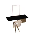 Modern Black Dressing Table With Round Mirror Metal Frame And Beige Chair Wooden Legs