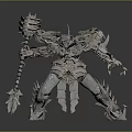 Silver Sci Fi Mechanical Warrior With Detailed Armor And Warhammer Weapon