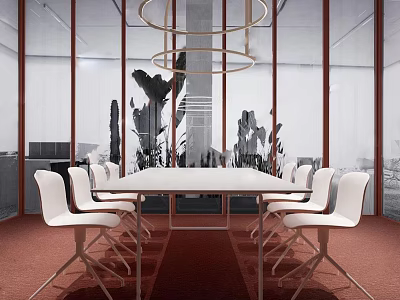 Modern Conference Room Interior Design With Large Conference Table And White Chairs 3d model