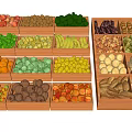 Fresh Vegetables in Multiple Wooden Trays with Various Types and Colors