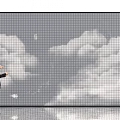 Businessman Interacting With Large Digital Screen Showing Clouds And Pixelated