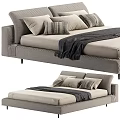 Modern Double Bed Design With Light Gray Upholstery Pillows And Throw Blanket 3d model