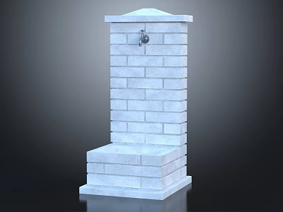White Brick Vertical Garden Ornament with Faucet and Square Base Structure 3d model