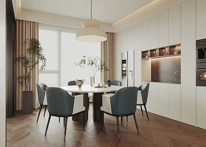 Dining Room Round Dining Table and Chair Sideboard Chandelier 3d model