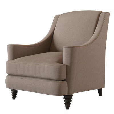 Beige Fabric Upholstered Armchair With Comfortable Design Armrests And Wooden Legs 3d model