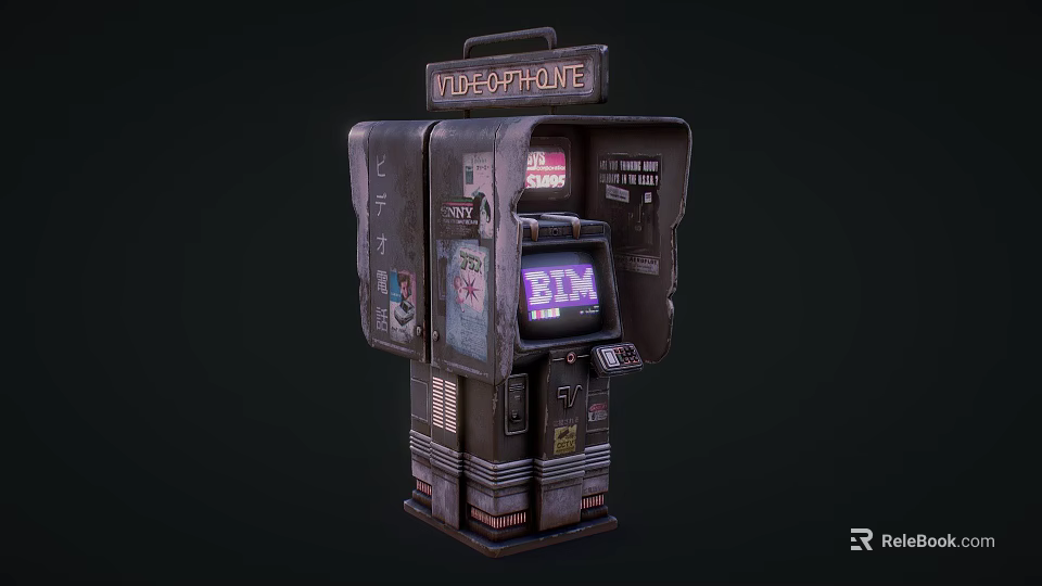 Vintage Telephone ATM Machine With Worn Exterior And ATM Display Screen 3d model 