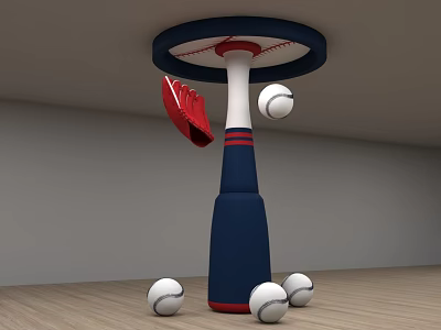 Baseball Equipment Display With Bat Glove And Multiple Balls On Stand 3d model