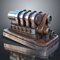 Vintage Metal Mechanical Apparatus With Intricate Gears Cylinders And Wooden Base