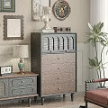 Modern Wooden Console Cabinet And Side Cabinet With Drawers Table Lamp And Wall Decor