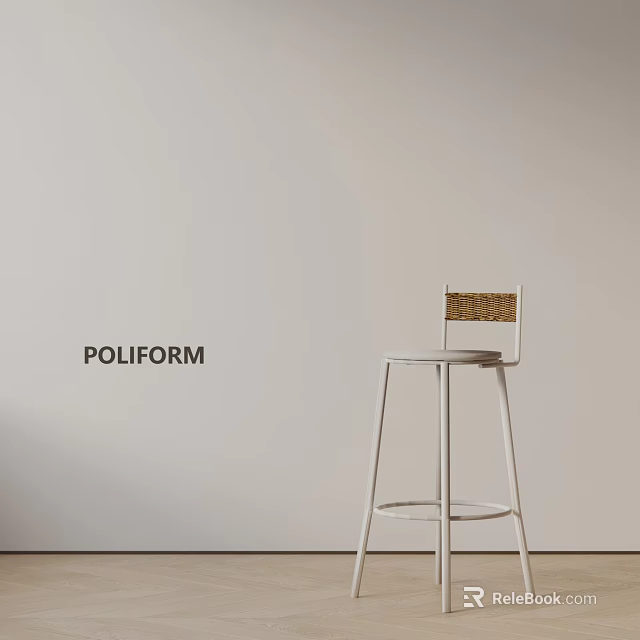 POLIFORM Modern Bar Stool With Woven Backrest And White Frame In Minimalist Interior 3d model