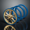 Car Auto Parts Featuring Golden Alloy Wheel Rims And Blue Rubber Tires