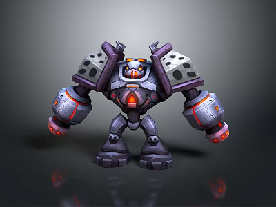 Game And Movie Character Mechanical Robot With Purple Armor Luminous Red Chest And Arm Lights 3d model