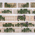 Various Decorative Wooden Fences With Green Vines And Diverse Designs