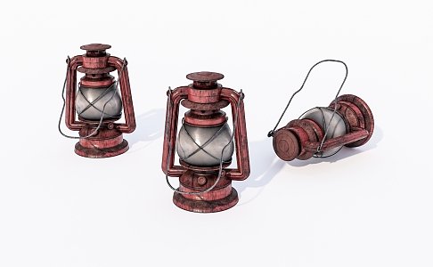 Old portable lamp lantern kerosene lamp 3d model