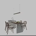 Elegant Modern Dining Table Set With Wooden Table Marble Counter And Chairs 3d model