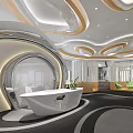 Modern Public Office Space With White Furniture Green Plants Curved Ceiling And Natural Light