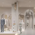 Modern Clothing Store Featuring Wedding Dress Red Gown Mannequins And Circular Archway