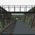 Old Railway Tracks Through Stone Bridge with Ivy Covered Brick Arches