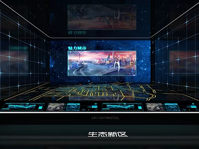 Eco Urban Area Technology Exhibition With Large Screens And Digital Data Interface 3d model
