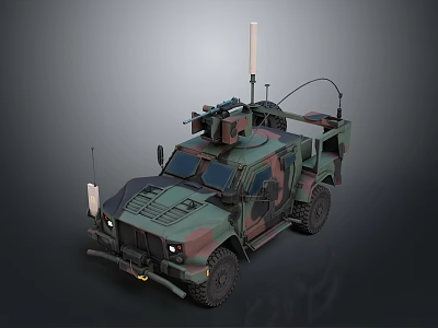 Military Camouflage Tank Exterior With Roof Antenna Equipment And Front Headlights 3d model