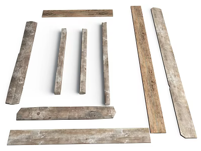 Various Vintage Weathered Wooden Building Components With Long Strips And Planks 3d model