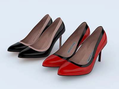 Stylish Black And Red Patent Leather Stiletto High Heel Shoes For Women 3d model