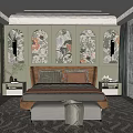 Elegant Bedroom Interior With Tufted Headboard Floral Wallpaper Nightstands And Area Rug