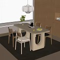 Quiet style dining table and chair combination 3d model