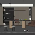 Modern Italian Study Desk and Chair Fidelity Chandelier Stool Lazy Sofa Bookcase Decorative Cabinet Leather Single Chair Painting Carpet 3d model