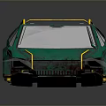 Green Futuristic Sports Car With Sleek Geometric Design And Yellow Accents