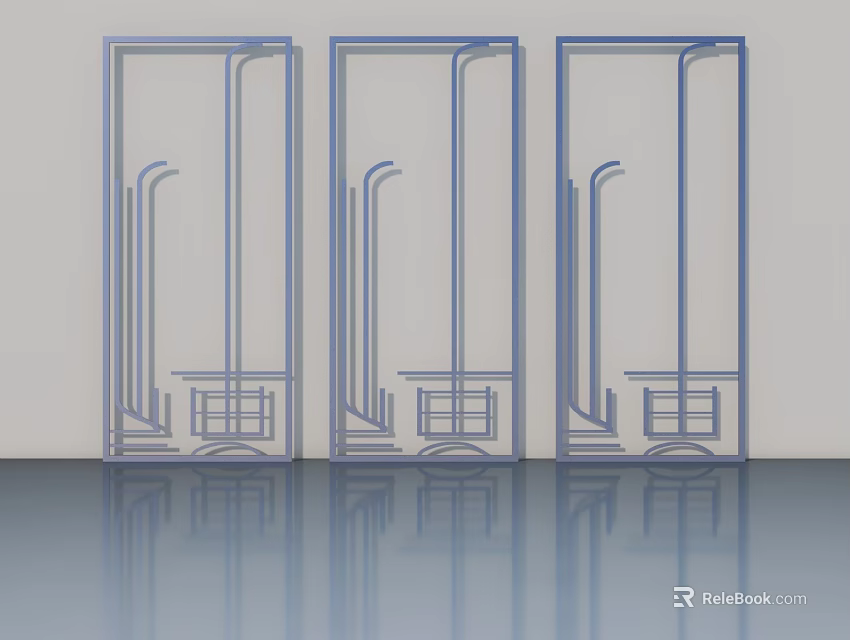 Modern Hinged Doors Design Three Panel With Sleek Lines And Reflective Floor 3d model 